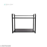 Black stainless steel double tiered microwave/OTG stand for kitchen counter, ideal for extra storage